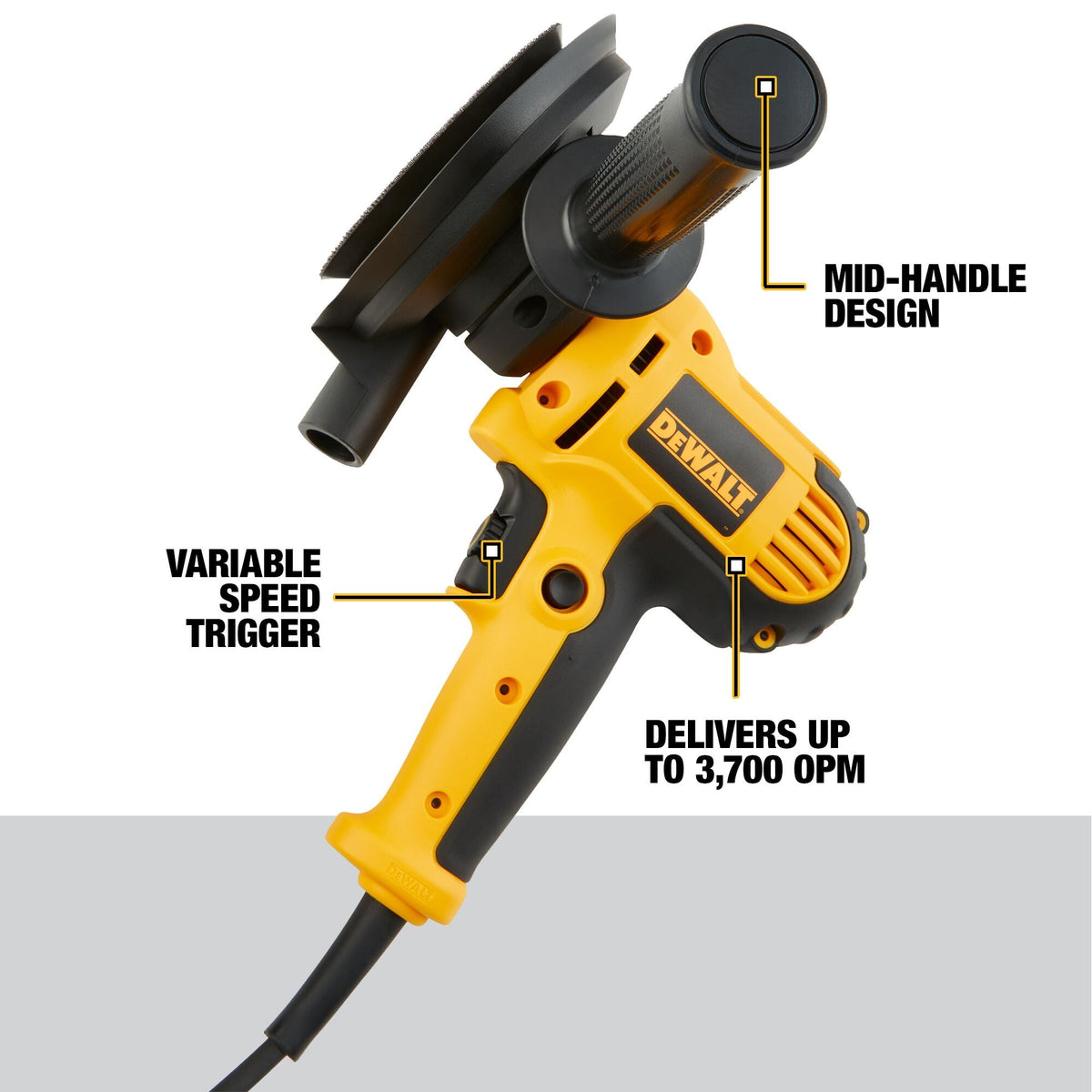 Lijadora rotativa DEWALT, velocidad variable, campana de extracción, 5 pulgadas – Reacondicionada