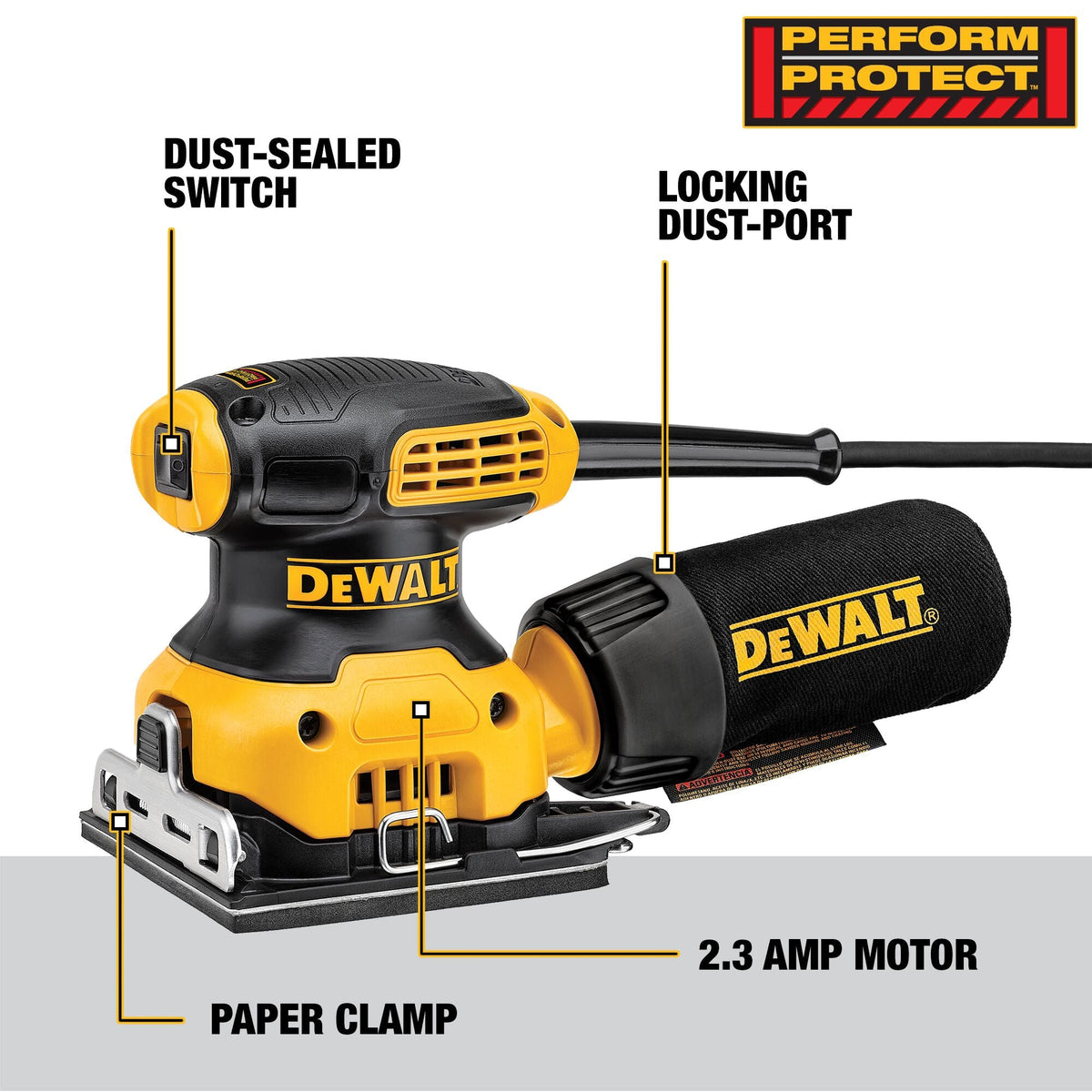 Lijadora eléctrica de cable DEWALT de 1/4 de pulgada (6,4 mm) con empuñadura de palma – Reacondicionada
