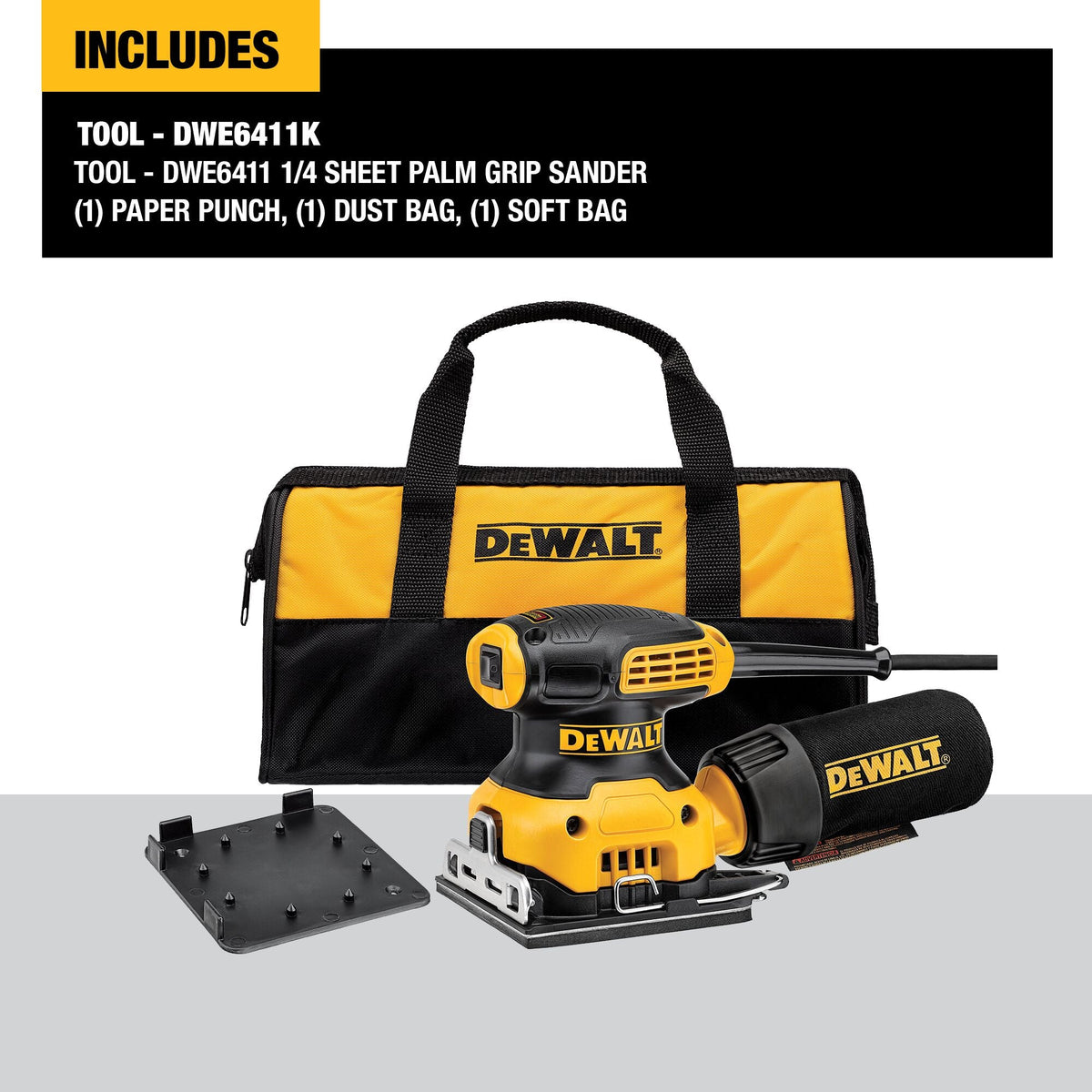 Lijadora eléctrica de cable DEWALT de 1/4 de pulgada (6,4 mm) con empuñadura de palma – Reacondicionada