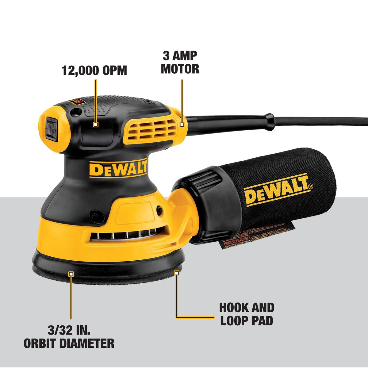 Kit de lijadora orbital aleatoria de una velocidad DEWALT de 5 pulg. - Placa H&L – Reacondicionado